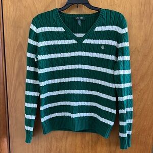 Lauren Ralph Lauren Green and White Striped Sweater